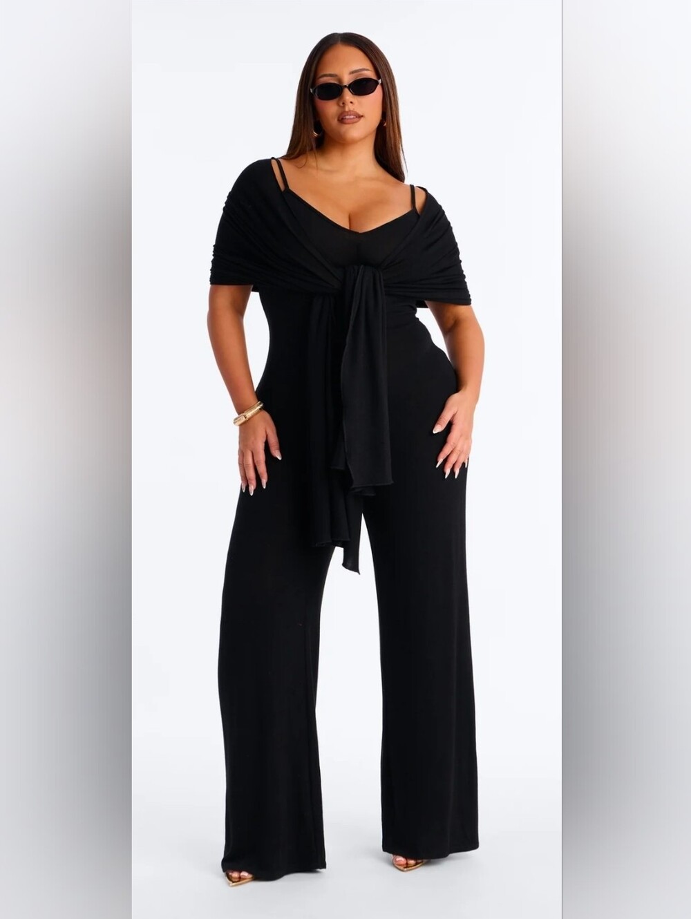 Black Draped Wide-Leg Jumpsuit XL